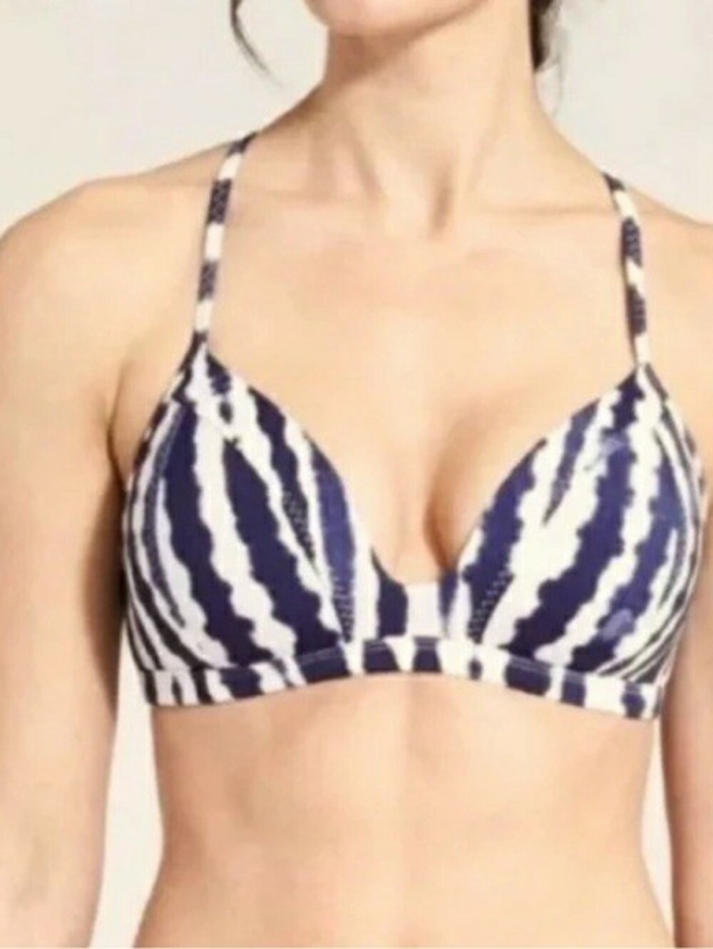 Athleta Wave Break Molded Cup Bikini Top Tie Dye Blue White Multiway Strap Large